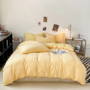 Housse de couette vichy jaune