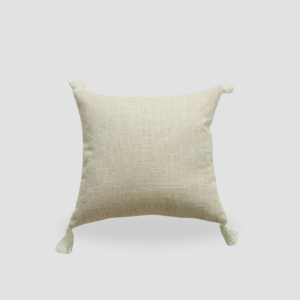 Housse de coussin en lin avec pompons crème