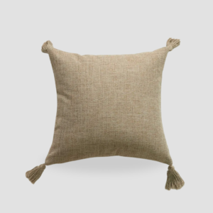 Housse de coussin en lin avec pompons kaki