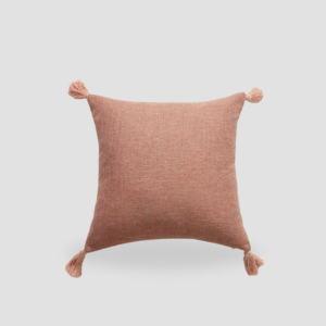 Housse de coussin en lin avec pompons rose