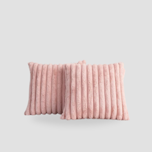 Housse de coussin fausse fourrure rayé rose