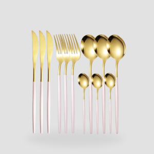 Set 12 couverts rose et or